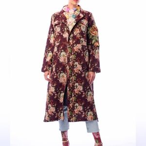 Aratta Burgundy Floral Velvet Long Coat